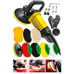 Premium 6 Kademeli Devirli Sünger Setli Zımpara Pasta Cila Büyük Polisaj Makinesi Ful Takım