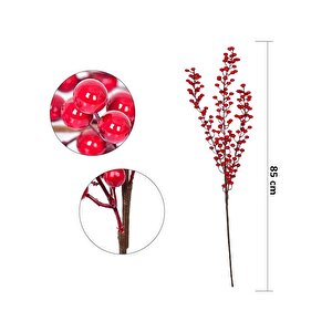 Yılbaşı Dekoru Kırmızı Berry Kokinalı Süslü Dekoratif Dal 85 Cm