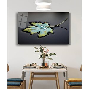 Yaprak Damla Doğa Cam Tablo 36x23 cm