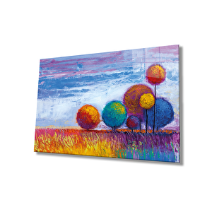 Renkli Ağaçlar Doğa Cam Tablo Ev Ve Ofis Duvar Dekoru 36x23 cm