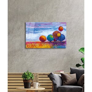 Renkli Ağaçlar Doğa Cam Tablo Ev Ve Ofis Duvar Dekoru 36x23 cm