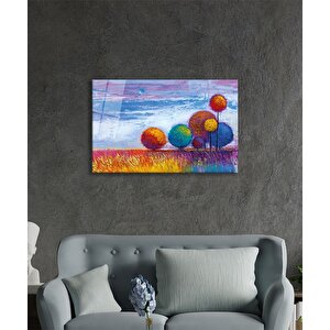 Renkli Ağaçlar Doğa Cam Tablo Ev Ve Ofis Duvar Dekoru 110x70 cm