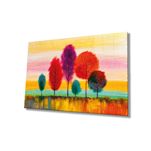 Renkli Ağaçlar Doğa Cam Tablo Ev Ve Ofis Duvar Dekoru 50x70 cm