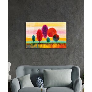 Renkli Ağaçlar Doğa Cam Tablo Ev Ve Ofis Duvar Dekoru 50x70 cm