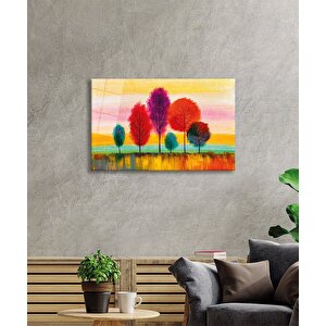 Renkli Ağaçlar Doğa Cam Tablo Ev Ve Ofis Duvar Dekoru 36x23 cm