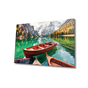 Kayık Ve Göl Manzara Doğa Cam Tablo Ev Ve Ofis Duvar Dekoru 50x70 cm