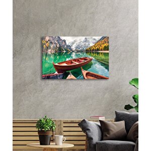 Kayık Ve Göl Manzara Doğa Cam Tablo Ev Ve Ofis Duvar Dekoru 50x70 cm
