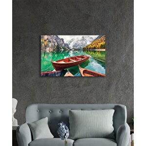 Kayık Ve Göl Manzara Doğa Cam Tablo Ev Ve Ofis Duvar Dekoru 50x70 cm