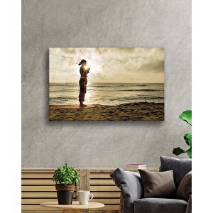 Gün Batımı Sahilde Yoga Yapan Kadın 50x70 cm