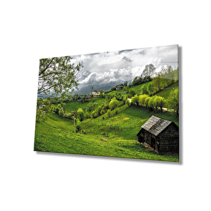 Doğa Manzara Yeşil Cam Tablo 36x23 cm
