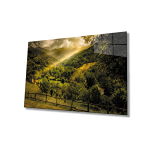 Yeşil Manzara Doğa Cam Tablo 90x60 cm
