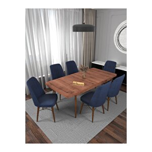 Kaffa Home Riff Sümela 80x130 Açılır, 6 Kişilik Masa Sandalye Takımı , Mutfak Masa Takımı , Yemek Masası Takımı - Lacivert Lacivert