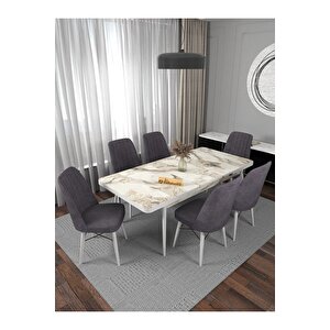 Riff Efes 80x130 Açılabilir Masa, 6 Kişilik Yemek Masası, Mutfak Masası , Masa Takımı, Masa Sandalye Takımı - Gri