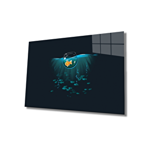 Balık İllüstrasyon Cam Tablo Fish Illustration Art 50x70 cm