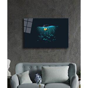 Balık İllüstrasyon Cam Tablo Fish Illustration Art 50x70 cm
