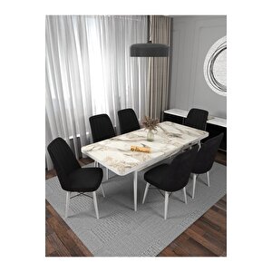 Riff Efes 80x130 Açılabilir Masa, 6 Kişilik Yemek Masası, Mutfak Masası , Masa Takımı, Masa Sandalye Takımı - Siyah Siyah