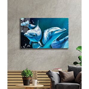 Yunus Balıkları Cam Tablo Dolphins 110x70 cm