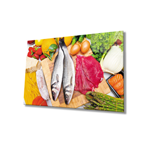 Balık Yumurta Et Besinler Mutfak Cam Tablo 50x70 cm