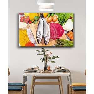 Balık Yumurta Et Besinler Mutfak Cam Tablo 110x70 cm