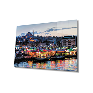 Balıkçılar Vei̇stanbul Manzarası Cam Tablo 36x23 cm