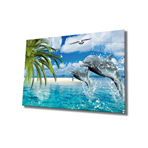Yunus Balıkları Cam Tablo Dolphins 36x23 cm