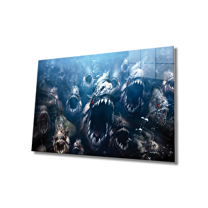 Köpek Balıkları Cam Tablo Sharks 36x23 cm