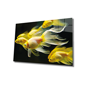 Sarı Balıklar Cam Tablo Yellow Fishes 36x23 cm