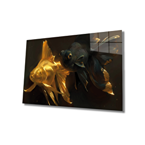 Sarı Ve Siyah Balıklar Cam Tablo Black And Yellow Fish 36x23 cm