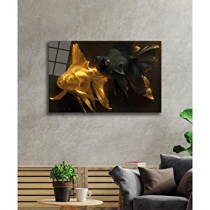Sarı Ve Siyah Balıklar Cam Tablo Black And Yellow Fish 36x23 cm