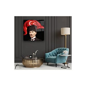 Atatürk Ve Bayrak Cam Tablo 30x30 cm