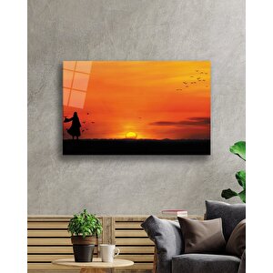 Gün Batımında Kuşlar Cam Tablo 36x23 cm