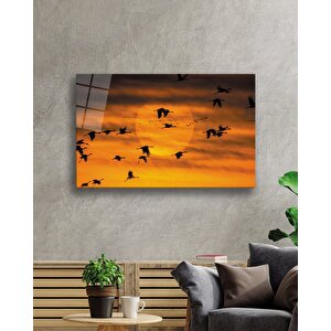 Gün Batımında Kuşlar Cam Tablo 110x70 cm