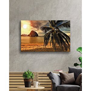 Gün Batımı Deniz Palmiye Manzara Cam Tablo 50x70 cm