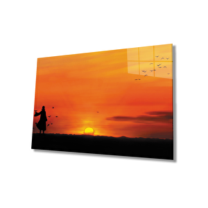 Gün Batımında Kuşlar Cam Tablo 50x70 cm