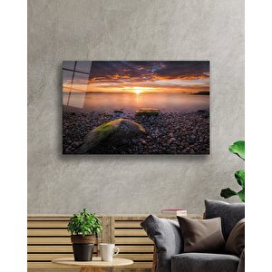 Deniz Taşlar Gün Batımı Cam Tablo 50x70 cm
