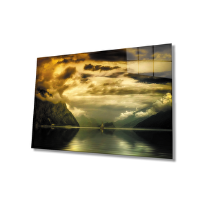 Gün Batımında Denizyelken Cam Tablo 36x23 cm