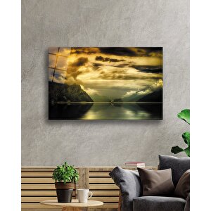Gün Batımında Denizyelken Cam Tablo 36x23 cm
