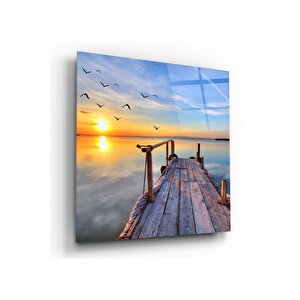 Iskelede Gün Batımı Cam Tablo 30x30 cm