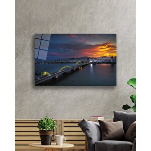 Gün Batımı Şehir Köprü Manzara Cam Tablo 50x70 cm