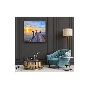 Iskelede Gün Batımı Cam Tablo 50x50 cm