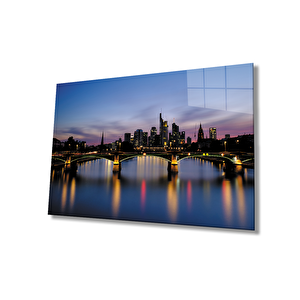 Gün Batımı Köprü Şehir Manzarası Cam Tablo 50x70 cm