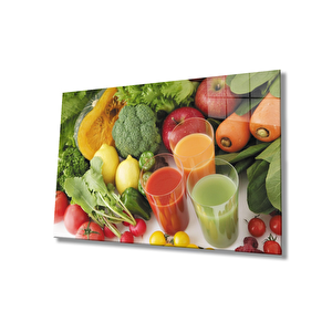 Meyve Sebze Meyve Suyu Cam Tablo 36x23 cm