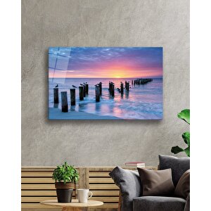 Gün Batımı Ve Deniz Cam Tablo 110x70 cm