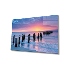 Gün Batımı Ve Deniz Cam Tablo 90x60 cm