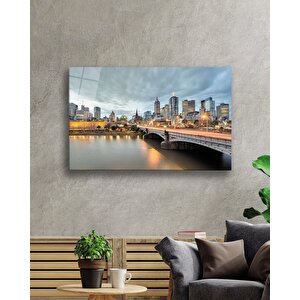 Gün Batımı Şehir Köprü Manzarası Cam Tablo 50x70 cm