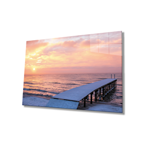Gün Batımı Deniz İskele Cam Tablo 90x60 cm
