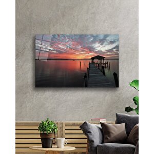 Gün Batımı İskele Kamelya Cam Tablo 36x23 cm
