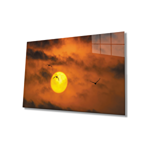 Gün Batımında Martılar Cam Tablo 36x23 cm