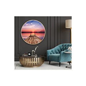 Iskelede Gün Batımı Yuvarlak Cam Tablo 50x50 cm