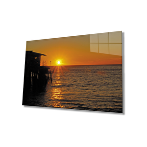 Gün Batımı İskele Kamelyadeniz Cam Tablo 50x70 cm